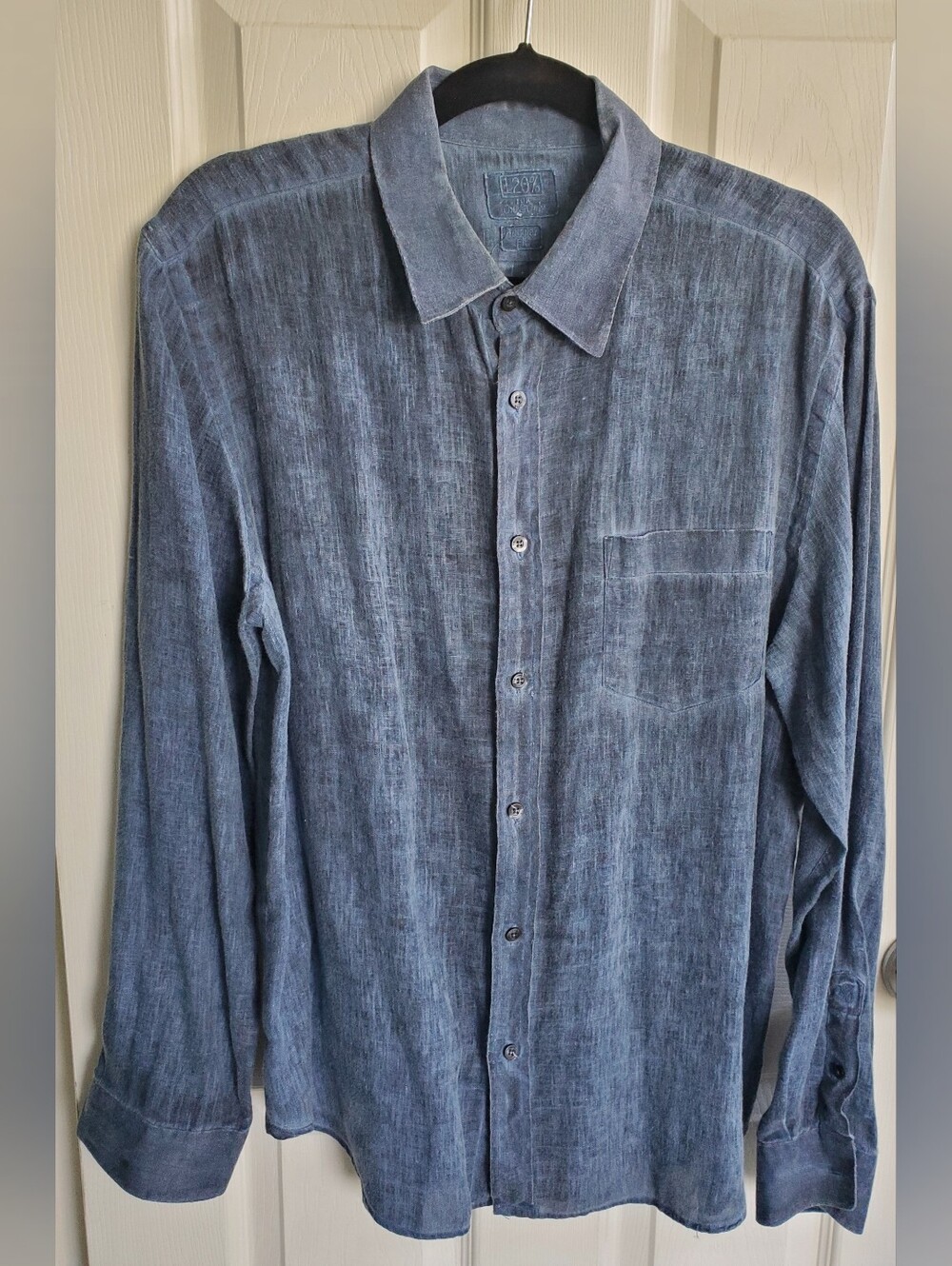 Italian Slub Linen Indigo Dyed Button Down Women's Shirt Size XL